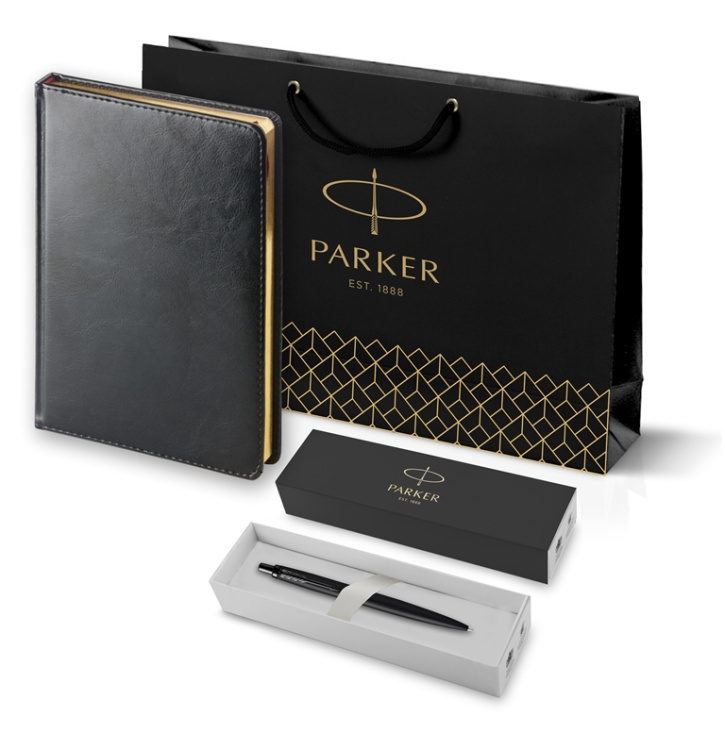 Подарочный набор: Шариковая ручка Parker  Jotter XL SE20 Monochrome в подарочной упаковке, цвет: Black, стержень: Mblue и Ежедневник черный недатирова