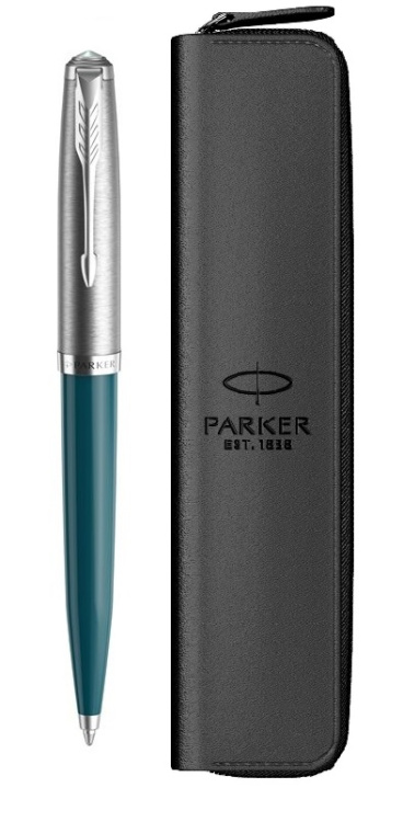 Шариковая ручка Parker 51 CORE TEAL BLUE CT, стержень: M, цвет чернил: black, в подарочной упаковке.