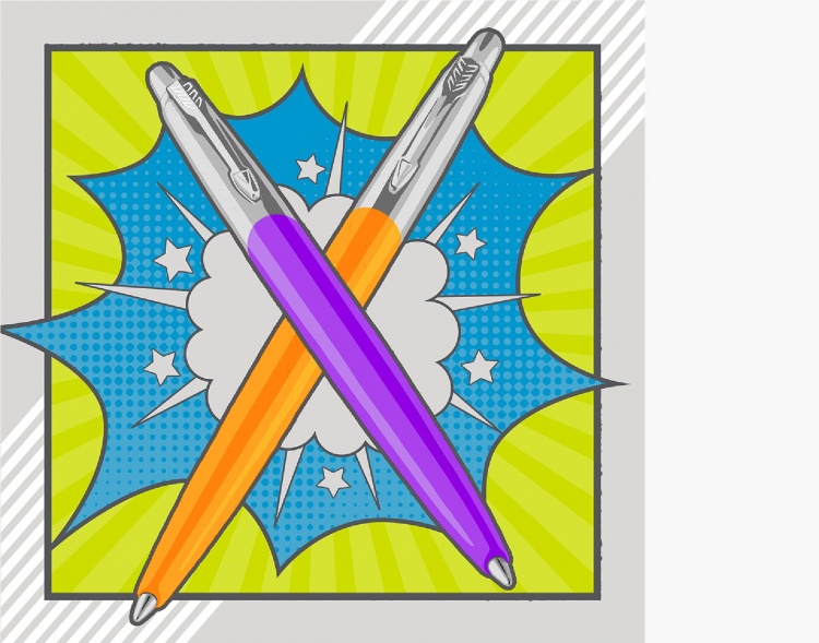 Набор из 2х ручек шариковых Parker "Jotter Originals Duo Pop Art" цветt:Marigold/Frosty Pur CT", чернила син, в блистере 2шт.