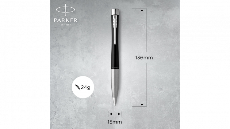 Шариковая ручка Parker Urban (матовый черный лак) Muted Black Chrome Trim, стержень: M, цвет чернил: blue, в подарочной упаковке.