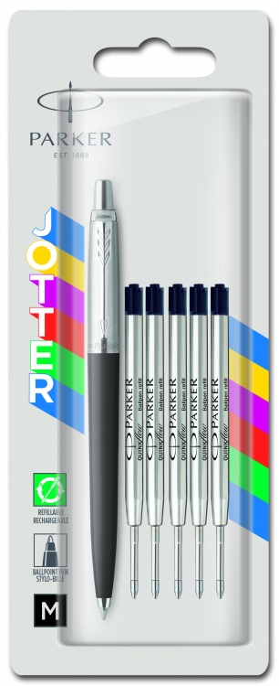 Ручка шариковая Parker "Jotter Originals Black CT" черн.,1.0мм,пл.кор+5шт шар.стерж.черн.,1.0мм, бл.