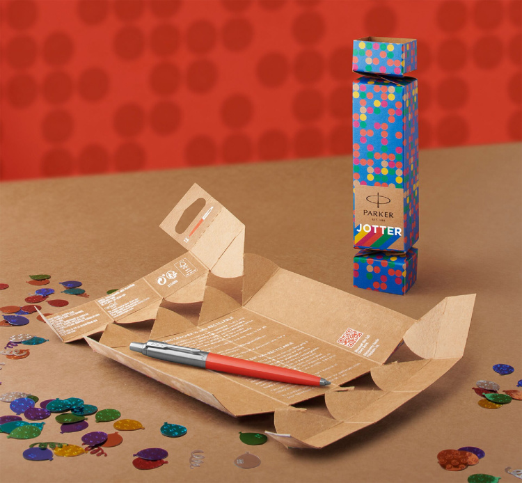 Ручка шариковая Parker "Jotter Orig.Gifting Crackers Red Vermilion"син, 1.0мм, кноп.,упак."конфета"