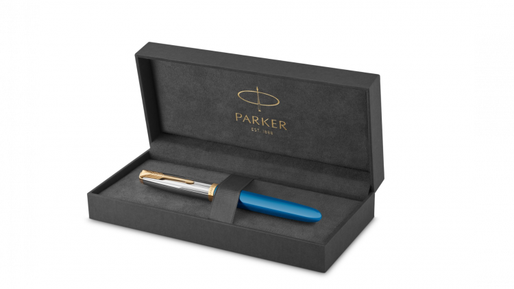 Перьевая ручка Parker 51 Premium Turquoise GT перо; M, чернила: Black,Blue, в подарочной упаковке.