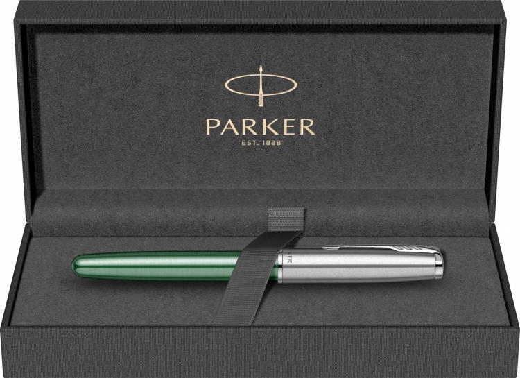 Ручка-роллер Parker Sonnet Essentials Green SB Steel CT, цвет чернил black, перо: F, в подарочной упаковке.