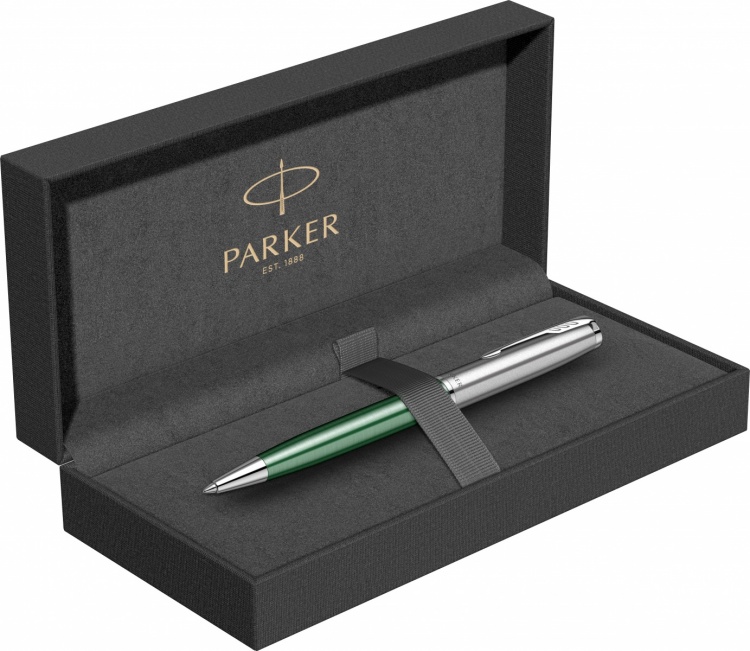 Шариковая ручка Parker Sonnet Essentials Green SB Steel CT, цвет чернил black, перо: M, в подарочной упаковке.