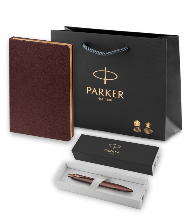 Подарочный набор:Шариковая ручка Parker IM Monochrome Brown, стержень:M, цвет чернил: blue, в подарочной упаковке и Ежедневник коричневый.