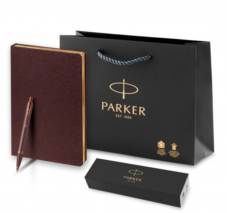 Подарочный набор:Шариковая ручка Parker IM Monochrome Brown, стержень:M, цвет чернил: blue, в подарочной упаковке и Ежедневник коричневый.