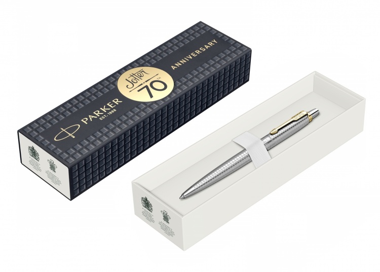 Шариковая ручка Parker "Jotter 70th Stainless Steel GT", стержень: Mblue (толщина линии 1,0мм) в подарочной коробке