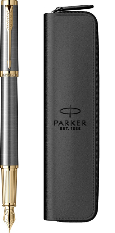 Перьевая ручка Parker Ingenuity Grey Core GT, перо: F (2 картриджа black и blue) в подарочной коробке