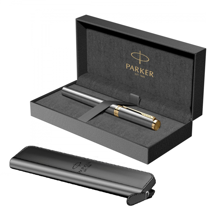 Перьевая ручка Parker Ingenuity Grey Core GT, перо: F (2 картриджа black и blue) в подарочной коробке