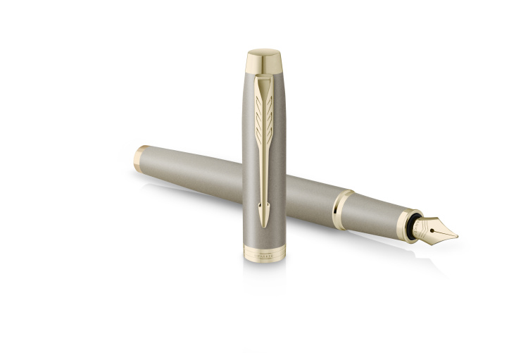 Ручка перьевая Parker "IM Sandstone Champagne PVD Trim" синяя, 0,8мм, подарочная упаковка