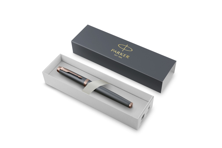 Ручка-роллер Parker "IM Slate Rose Gold PVD Trim" черная, 0,5мм, подарочная упаковка