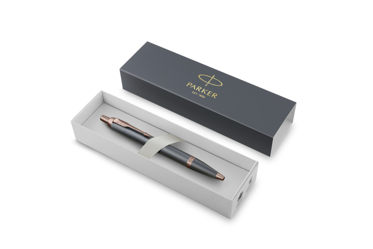 Ручка шариковая Parker "IM Slate Rose Gold PVD Trim" синяя, 1,0мм, подарочная упаковка