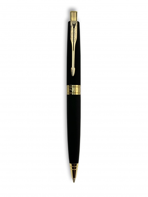Ручка шариковая Parker "Aster Matte Black GT" синяя, 1.0мм, кнопочн., подар. упак.