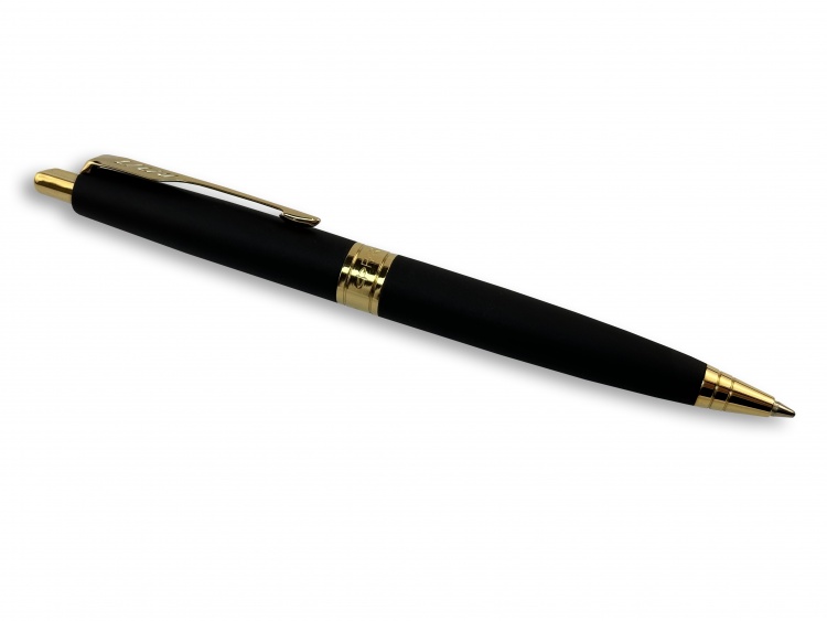 Ручка шариковая Parker "Aster Matte Black GT" синяя, 1.0мм, кнопочн., подар. упак.