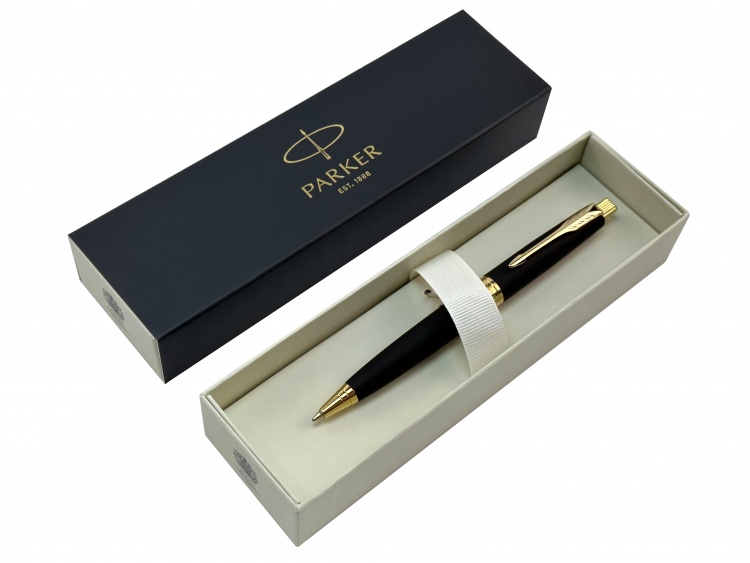 Ручка шариковая Parker "Aster Matte Black GT" синяя, 1.0мм, кнопочн., подар. упак.