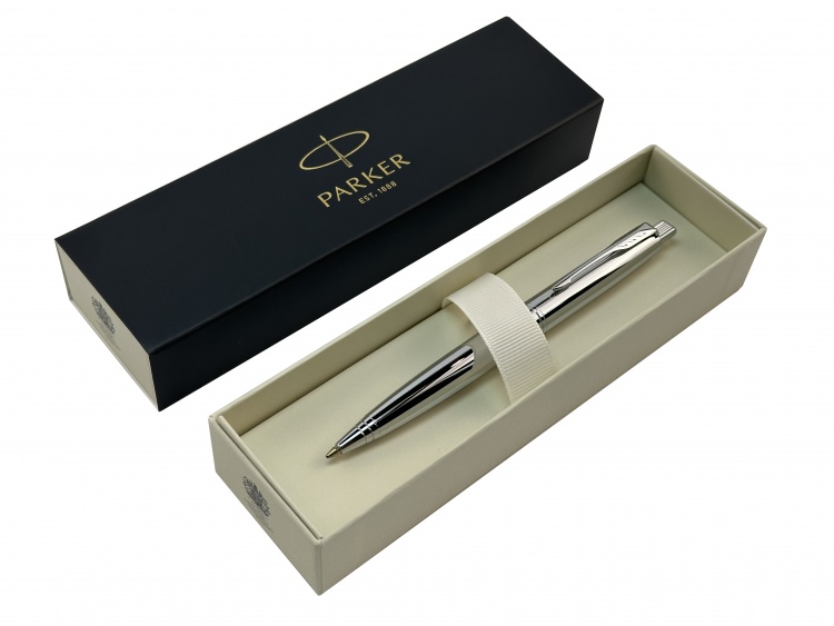 Ручка шариковая Parker "Aster shiny chrome CT" синяя, 1.0мм, кнопочн., подар. упак.