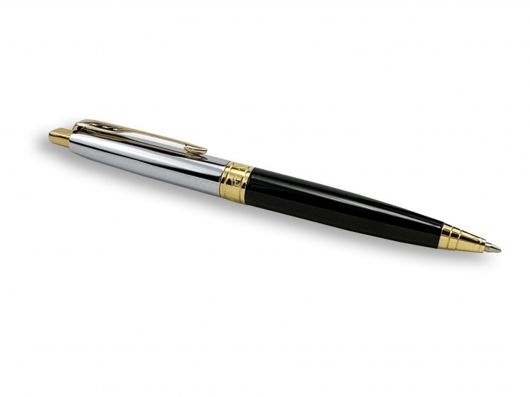 Ручка шариковая Parker "Aster shiny Black GT" синяя, 1.0мм, кнопочн., подар. упак.