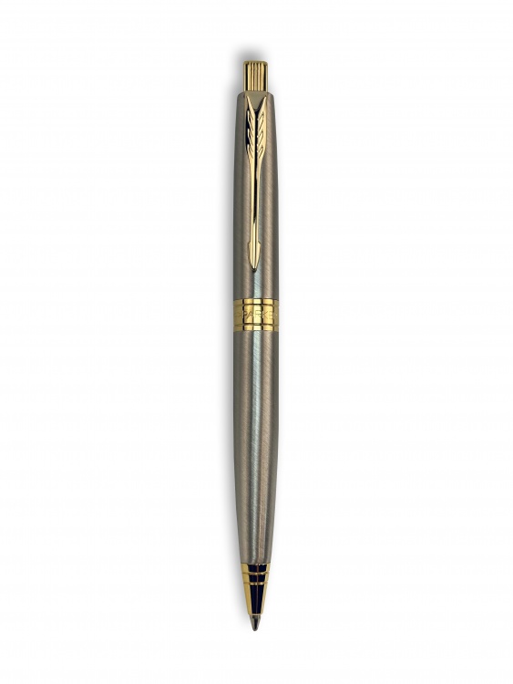 Ручка шариковая Parker "Aster Brushed Metal GT" синяя, 1.0мм, кнопочн., подар. упак.