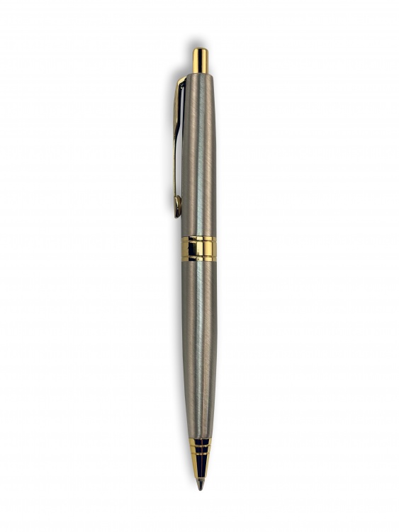 Ручка шариковая Parker "Aster Brushed Metal GT" синяя, 1.0мм, кнопочн., подар. упак.