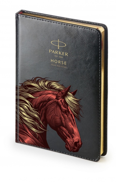 Подарочный набор: Шариковая ручка Parker Jotter Horse Special Edition в подарочной коробке и ежедневник недатированный черный с золотым срезом