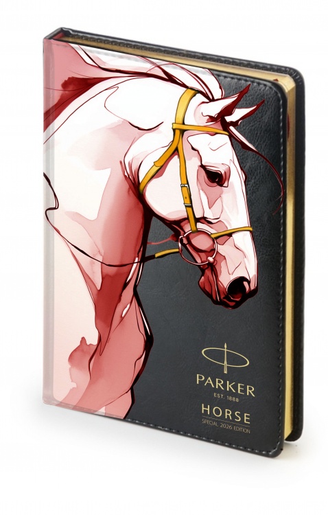 Подарочный набор: Шариковая ручка Parker Jotter Horse Special Edition в подарочной коробке и ежедневник недатированный черный с золотым срезом