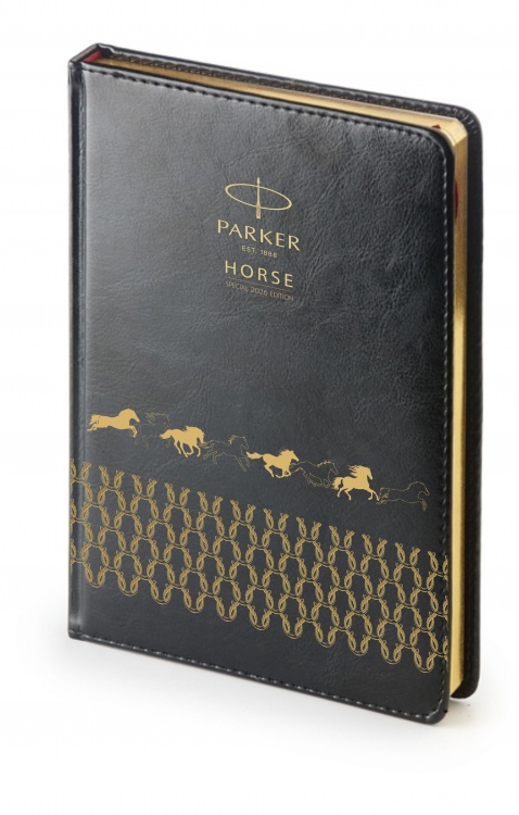 Подарочный набор: Шариковая ручка Parker Jotter Horse Special Edition в подарочной коробке и ежедневник недатированный черный с золотым срезом