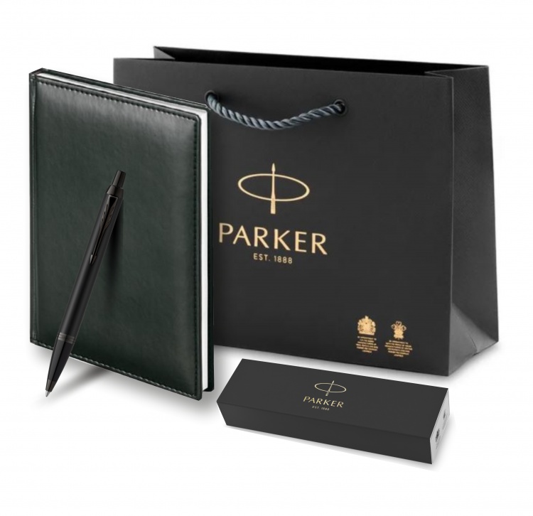 Подарочный набор: Шариковая ручка Parker IM Achromatic, Black BT и ежедневник черный недатированный