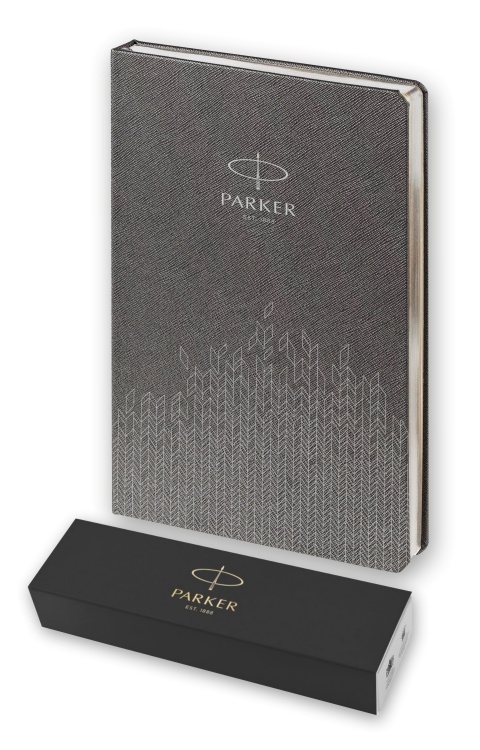 Подарочный набор: Шариковая ручка Parker Jotter Essential, Satin Black CT и Ежедневник  недатированный, серый