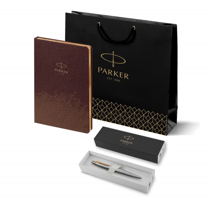 Подарочный набор: Шариковая ручка Parker Jotter Essential, St. Steel GT и Ежедневник  недатированный, коричневый