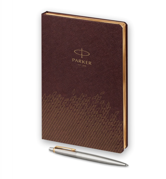Подарочный набор: Шариковая ручка Parker Jotter Essential, St. Steel GT и Ежедневник  недатированный, коричневый