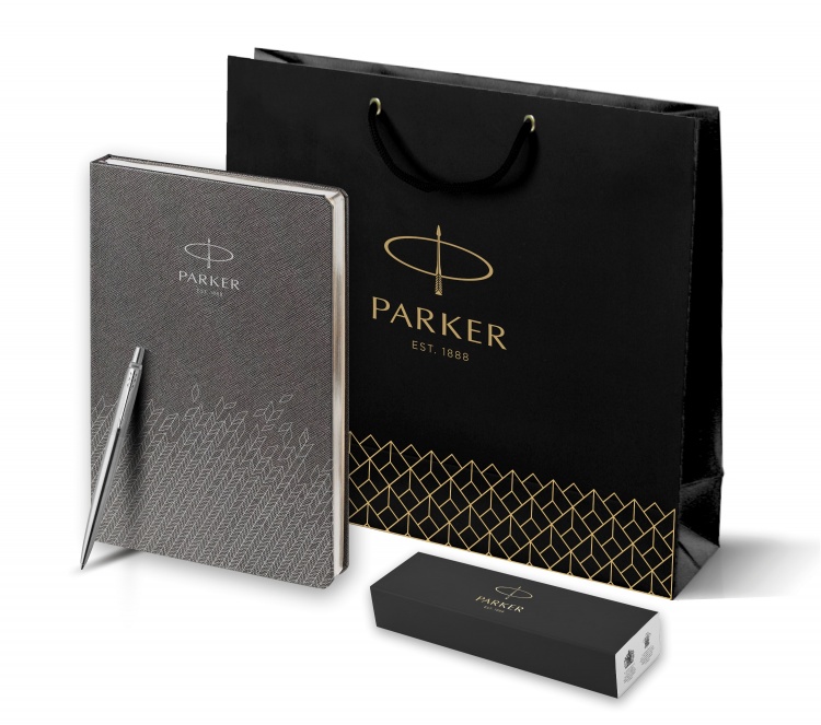 Подарочный набор: Шариковая ручка Parker Jotter Essential, St. Steel СT и Ежедневник  недатированный, серый