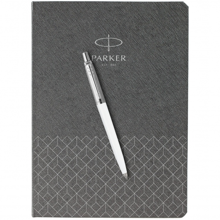 Подарочный набор: Шариковая ручка Parker Jotter K60, цвет: White и Ежедневник  недатированный, серый