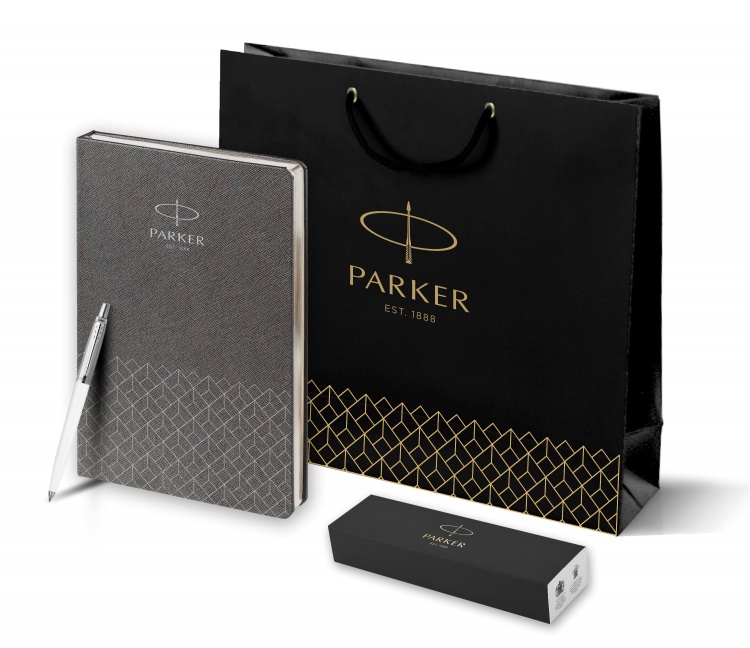 Подарочный набор: Шариковая ручка Parker Jotter K60, цвет: White и Ежедневник  недатированный, серый