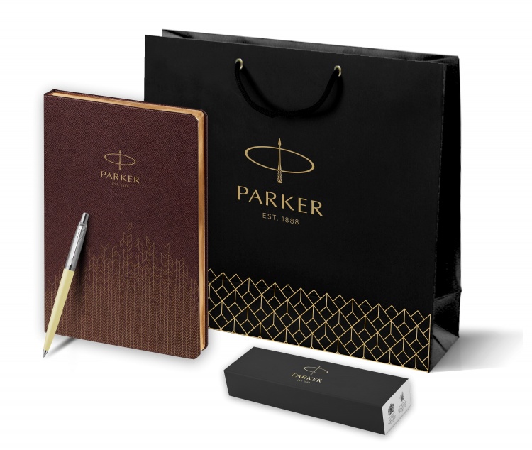Подарочный набор: Шариковая ручка Parker Jotter, цвет EGGSHELL и Ежедневник  недатированный, коричневый