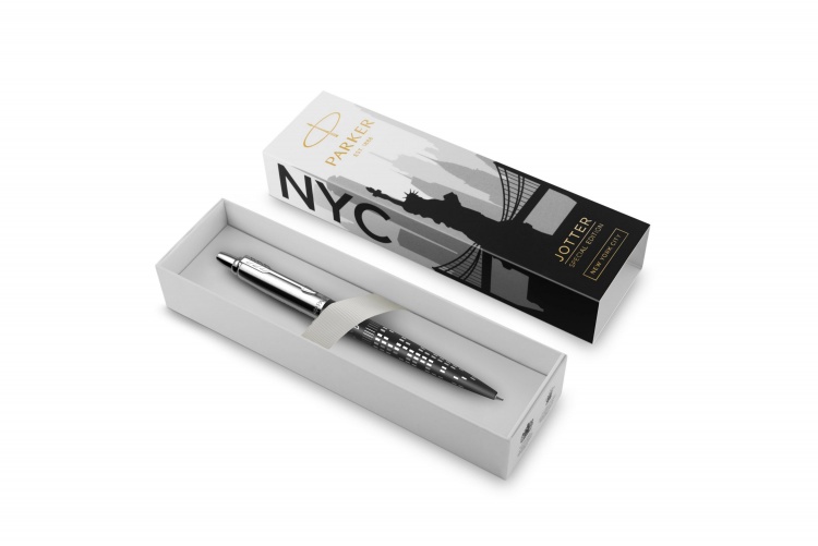 Шариковая ручка Parker Jotter New York Black CT, стержень: M, цвет чернил: blue, в подарочной упаковке