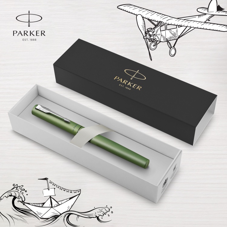 Подарочный набор: Ручка-роллер Parker Vector XL Green CT и Ежедневник недатированный, серый