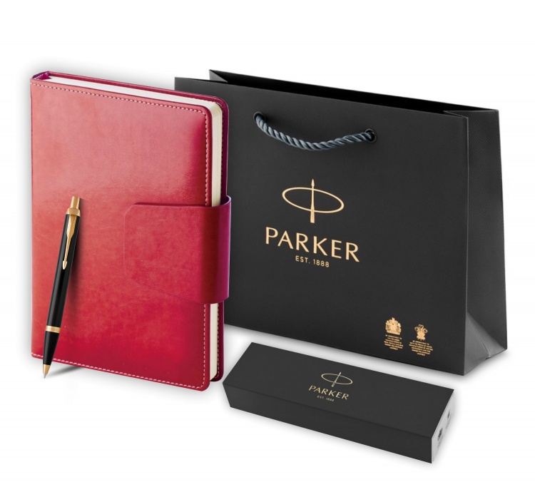 Подарочный набор: Шариковая ручка Parker IM Metal Black GT и Ежедневник недатированный А5 красный