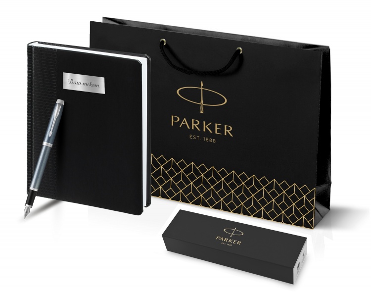 Подарочный набор: Перьевая ручка Parker IM Metal Light Blue Grey CT и Ежедневник недатированный черный