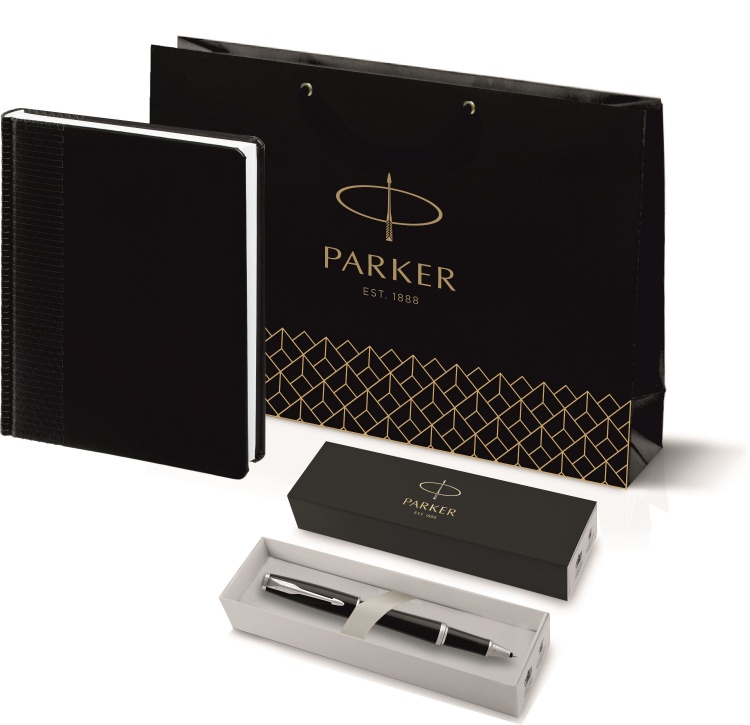 Подарочный набор: Ручка роллер Parker IM Metal Black CT и Ежедневник недатированный черный