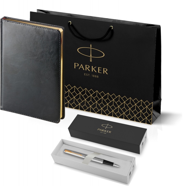 Подарочный набор: Ручка перьевая Parker Jotter Stainless Steel GT и Ежедневник черный недатированный