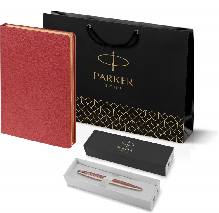 Подарочный набор: Jotter XL SE20 Monochrome в подарочной упаковке, цвет: Pink Gold, стержень Mblue и Ежедневник недатированный красный