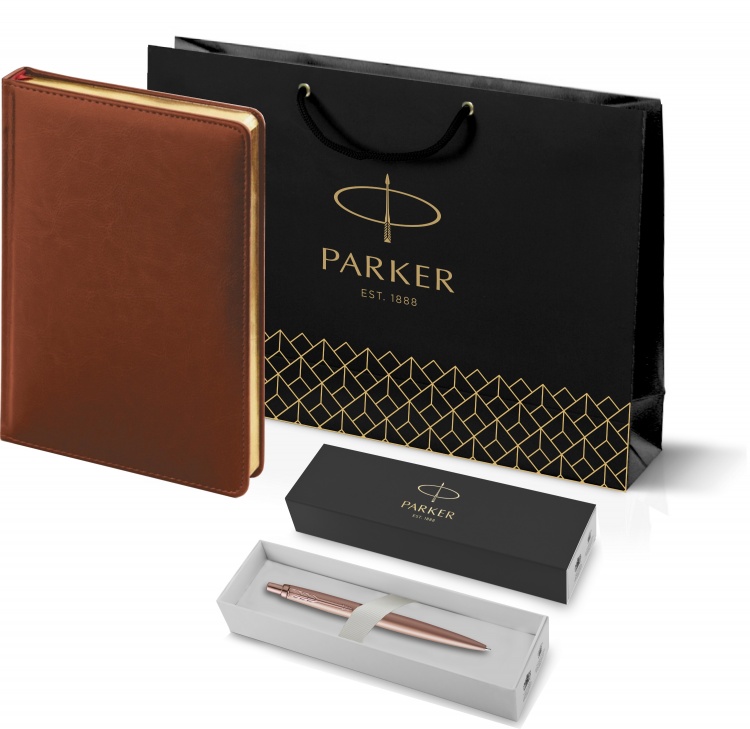 Подарочный набор: Jotter XL SE20 Monochrome в подарочной упаковке, цвет: Pink Gold, стержень Mblue и Ежедневник коричневый недатированный
