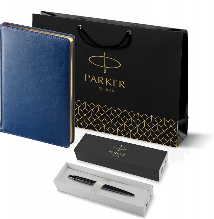 Подарочный набор: Шариковая ручка Parker  Jotter XL SE20 Monochrome в подарочной упаковке, цвет: Black, стержень: Mblue и Ежедневник синий недатирован