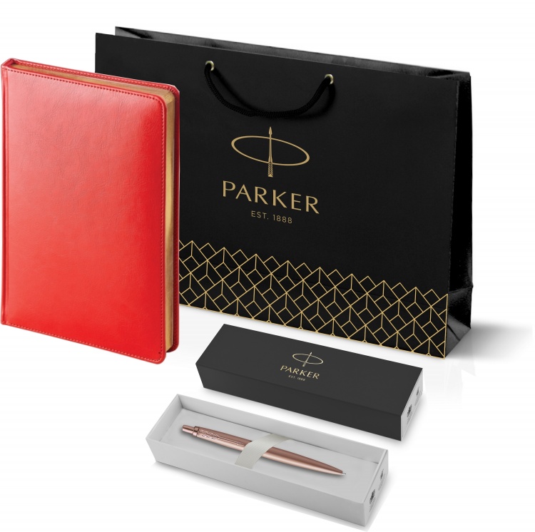 Подарочный набор: Jotter XL SE20 Monochrome в подарочной упаковке, цвет: Pink Gold, стержень Mblue и Ежедневник красный недатированный