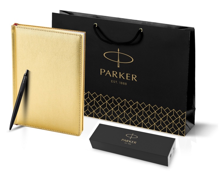Подарочный набор: Шариковая ручка Parker  Jotter XL SE20 Monochrome в подарочной упаковке, цвет: Black, стержень: Mblue и Ежедневник золотистый недати