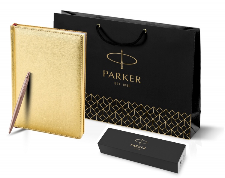 Подарочный набор: Jotter XL SE20 Monochrome в подарочной упаковке, цвет: Pink Gold, стержень Mblue и Ежедневник золотистый недатированный