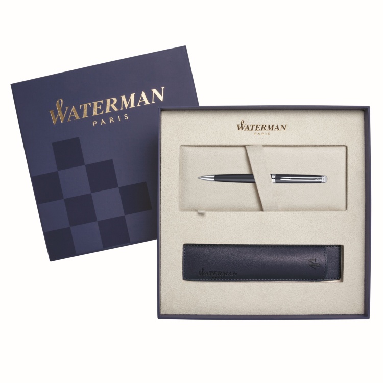 Подарочный набор Шариковая ручка Waterman Hemisphere, цвет: MattBlack CT, стержень: Mblue с чехлом Waterman
