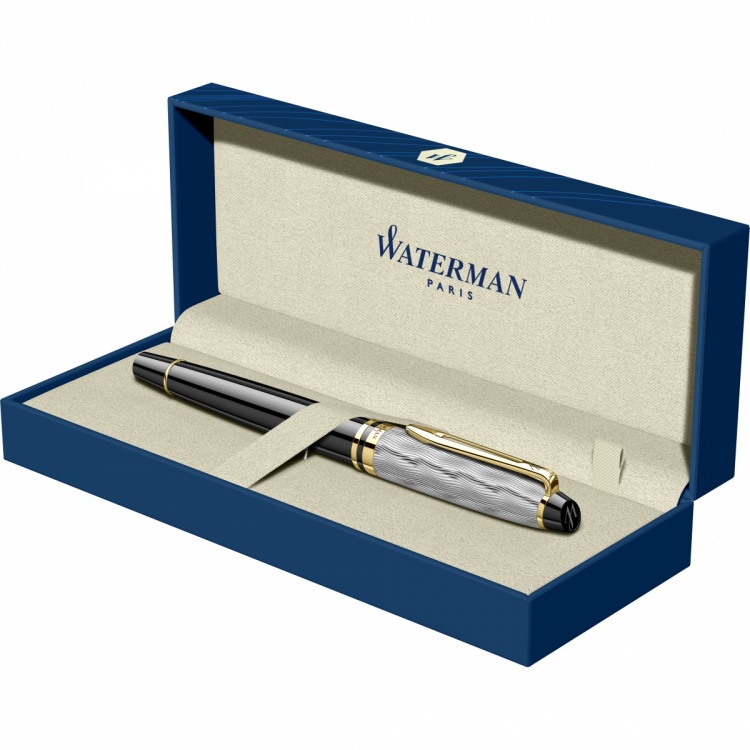 Перьевая ручка Waterman Reflections of Paris Expert DeLuxe Black GT, перо M, чернила: blue в подарочной коробке