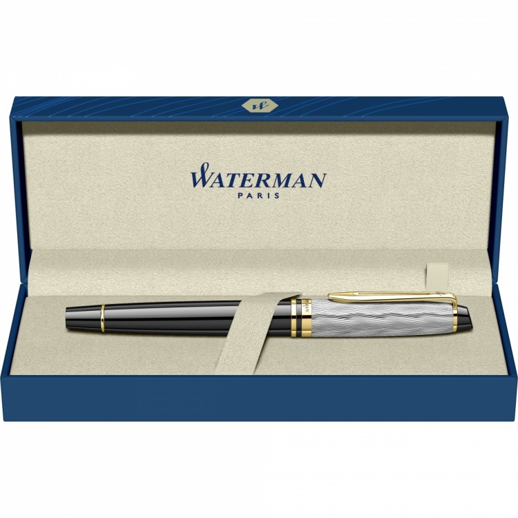Перьевая ручка Waterman Reflections of Paris Expert DeLuxe Black GT, перо M, чернила: blue в подарочной коробке